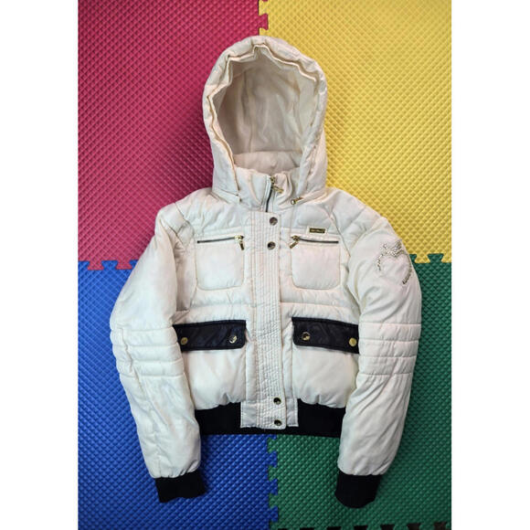 Apple Bottom Jeans Vintage Y2K White Cropped Puffer Jacket Womens Large L - Picture 1 of 8